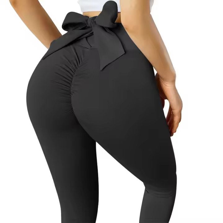 Pantalones de yoga nude sin costuras para mujer, ropa de fitness y deportes, lifting de cadera, melocotón, pajarita, sólido - 1