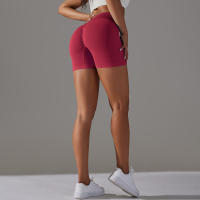 Hamidou pantalones cortos deportivos para mujer, Shorts de Yoga con cintura cruzada, gimnasio, entrenamiento, correr, cintura alta, realce de cadera, sin costuras, Fitness - details 78