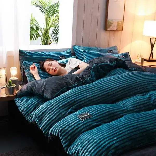 Funda de Edredón de Terciopelo Sólido Espeso para Invierno Conjunto de Ropa de Cama Doble Cubierta de Edredón Twin Queen King Comforter 220*240 - 1