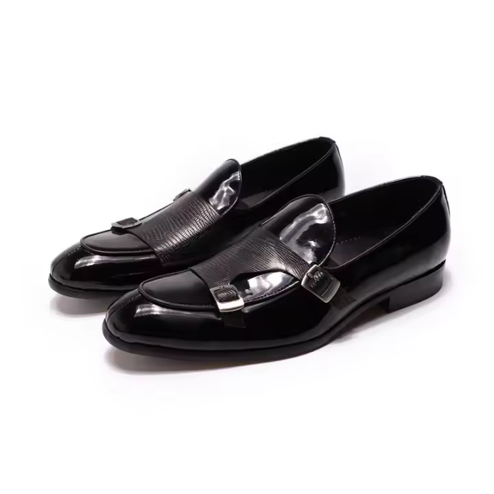 Zapatos de cuero de alta gama para hombre, mocasines de doble botón de charol - 1