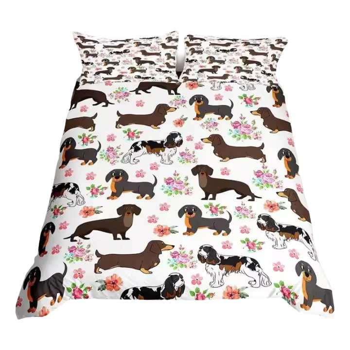 Juego de Cama de Navidad con Flores y Estrellas Perro Salchicha, Rey y Reina - 1