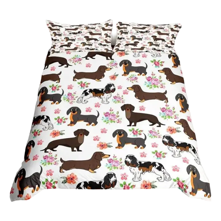Juego de Cama de Navidad con Flores y Estrellas Perro Salchicha, Rey y Reina - 1