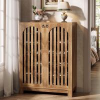 6 niveles con puertas de láminas, 24 pares de zapateros de granja con estantes ajustables, estante organizador de madera para entrada, pasillo, salón (marrón) - details 3
