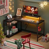 Forma de L con Tomas de Corriente y Luces LED, Escritorio Esquinero con Estantes, Reversible para Ordenador para el Hogar, Oficina, Dormitorio, Espacio Pequeño, 106,5 cm - details 52