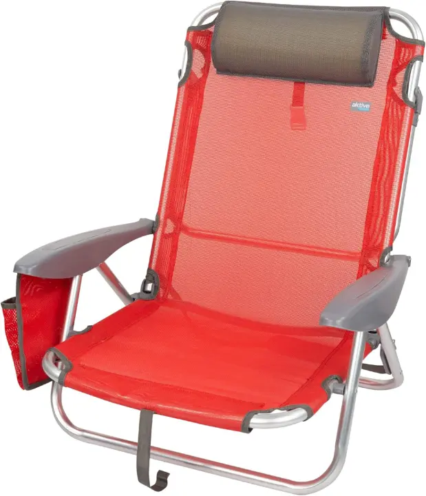 Silla Playa Plegable, 4 Posiciones, Rayas Azul, 51x45x76 cm, Incluye cojín Acolchado, Bolsillo Lateral, Asas, Soporta 110 kg, Topes antivuelco, Multiposición, Respaldo reclinable (62671) - 1