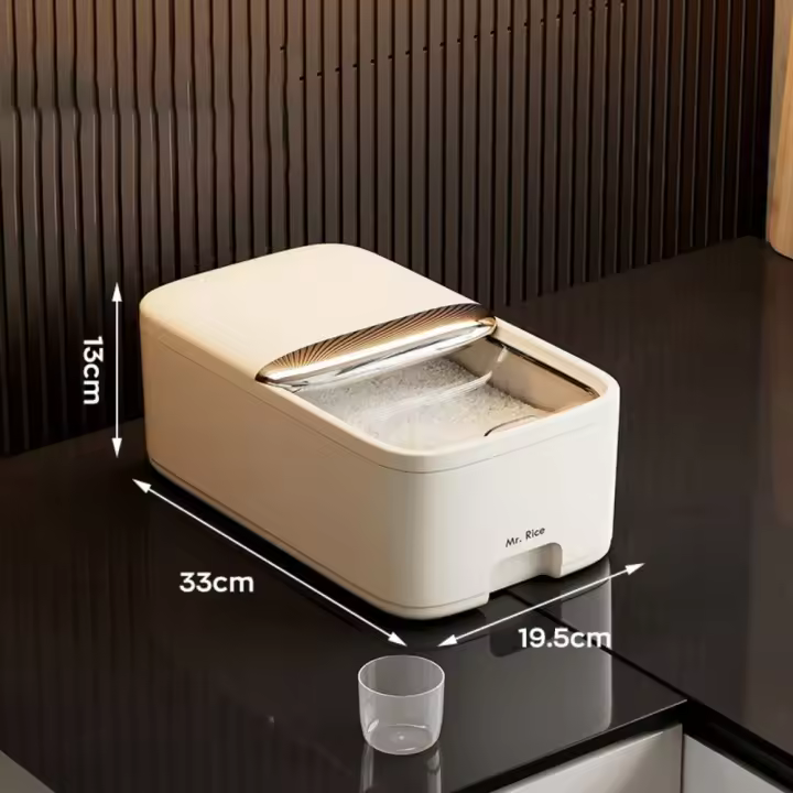 Con cubierta deslizante, caja de almacenamiento de arroz de 5/10kg, a prueba de insectos, a prueba de humedad, contenedor de alimentos de grano, tarro sellado de gran capacidad - 1
