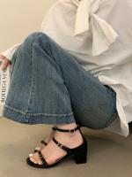 Nicho francés tacones altos sandalias simples de punta abierta zapatos de mujer nuevo tacón grueso con falda zapatos romanos - details 15