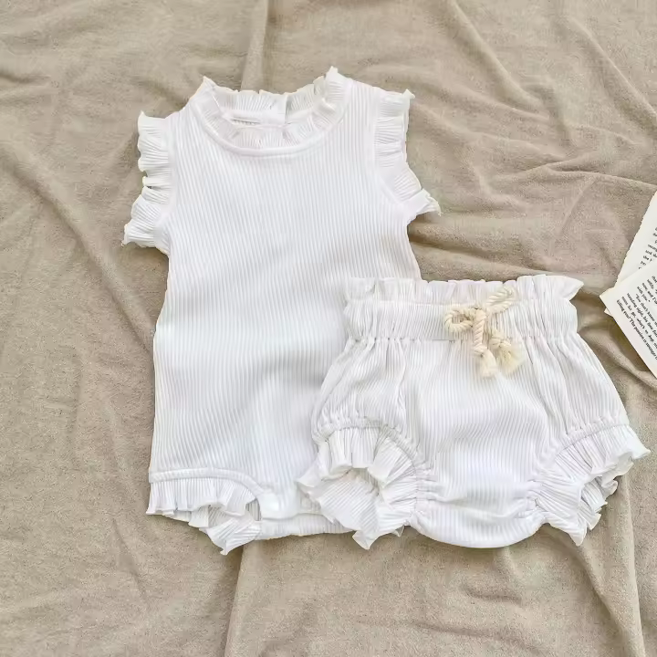 Top de cintura pequeña para mujer de verano con falda corta floral de PP con lazo - 1
