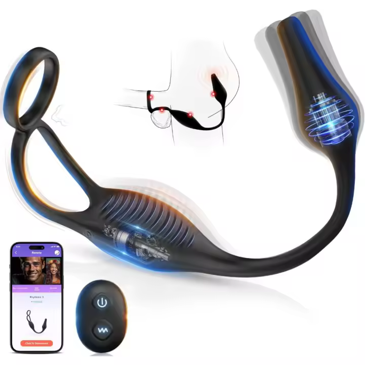 Estimulador de Próstata con Anillo de Martillo, Silicona Masajе de Próstаtа, Macho Remoto, USB Enchufe de Próstata 7 Modo Masajеador de Próstаtа Hombre, Pareja, Negro - 1