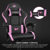 Gaming Profesional, reposabrazos Acolchados, pistón Clase 3, Base Nylon Reforzada, Asiento basculante, Altura Regulable, cojín Lumbar y Cervical, Color Negro/Rosa - details 6