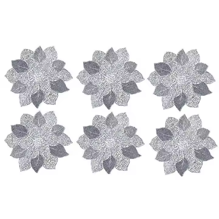Mantel Individual para mesa de comedor, juego de 6 manteles, tapete hueco con flores de hibisco para mesa de cena - 1