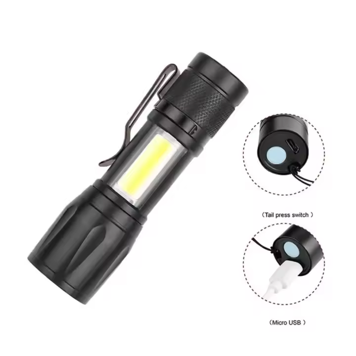 Linterna recargable mini luz fuerte led linterna pequeña portátil con luz lateral hogar zoom linterna - 1