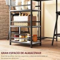 Conjunto de mesa alta de bar con 2 taburetes Mesa alta de cocina con taburetes Estantes laterales Asiento acolchado y barra para reposar los pies para comedor Gris oscuro - details 3