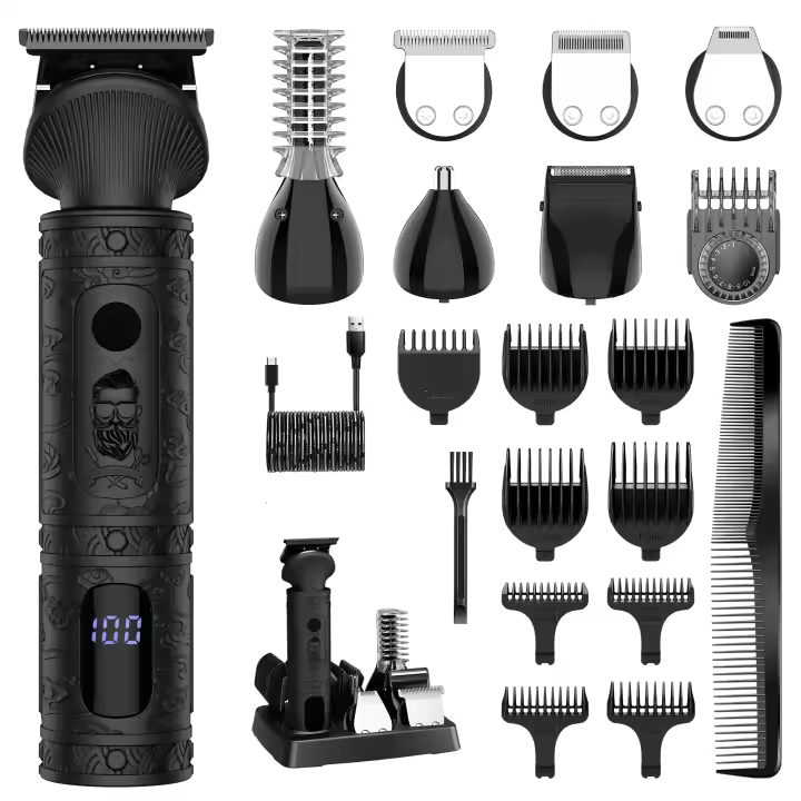 Hatteker-cortadora de pelo todo en uno para hombre, máquina de corte de pelo eléctrica intercambiable con 7 cuchillas, recargable por USB - 1
