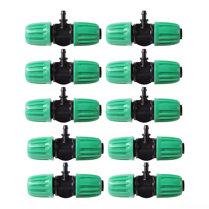 10 piezas en T de púas, tubo de 1/2 pulgada (ID de 1/2 pulgada), tubo de riego de 16 mm a 1/4 pulgada, accesorio anticaída (se adapta a 13 mm ID/4 mm ID) - 1