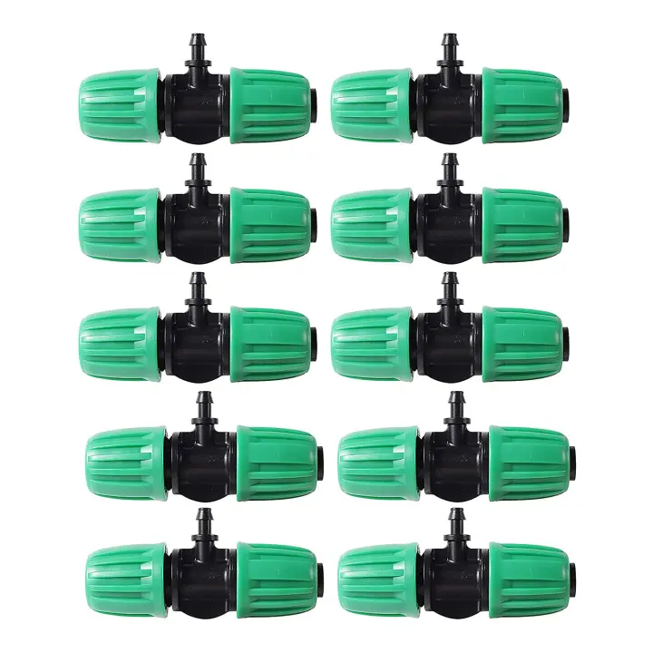 10 piezas en T de púas, tubo de 1/2 pulgada (ID de 1/2 pulgada), tubo de riego de 16 mm a 1/4 pulgada, accesorio anticaída (se adapta a 13 mm ID/4 mm ID) - 1