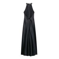 PB & ZA2025slim fit temperamento cuello halter vestido largo sin espalda textura satinada vestido largo novedad de verano ropa de mujer - details 2