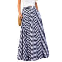 Vintage bohemio mujeres cintura alta verano a cuadros bolsillos Casual A-e Maxi faldas playa falda larga - details 1