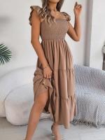 Escote cuadrado de verano con mangas anchas y pliegues, vestido informal de algodón transpirable para playa o uso diario, estilo bohemio - details 19