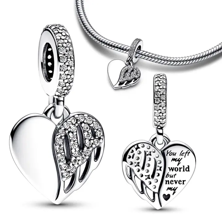 Pulsera de plata de ley 925 para fabricación de joyas, colgante de corazón y Ángel, 925 Original - 1