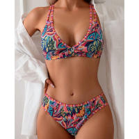 2025 Nuevo Bikini de Moda con Cuello Halter Impreso de Alta Gama para Mujer Traje de Baño de Dos Piezas para la Playa. - details 5