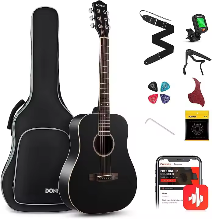 Guitarra Acústica de Adulto Guitarra Cutaway 4/4 Kit Dreadnought 41 Pulgadas de Principiante con Cuerde Afinador Cejilla Sunburst - 1