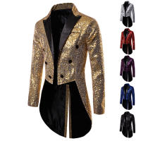 Chaqueta de esmoquin con lentejuelas para hombre, abrigo ajustado con cola - details 3
