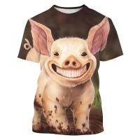 Interesante camiseta con estampado 3D de cerdo de talla grande para hombre, camiseta deportiva para exteriores Fiess, pantalón corto informal de calle transpirable de secado rápido, manga - details 8