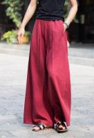 Pantalones de pierna ancha sueltos con cintura elástica de lino para mujer moda coreana informal 2025 - details 6