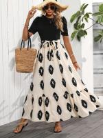 "2025 Vestido Mujer Elegante Estampado Geométrico Moderno Mangas Globos + Volantes Cuello Redondo Tendencias Verano España " - details 2