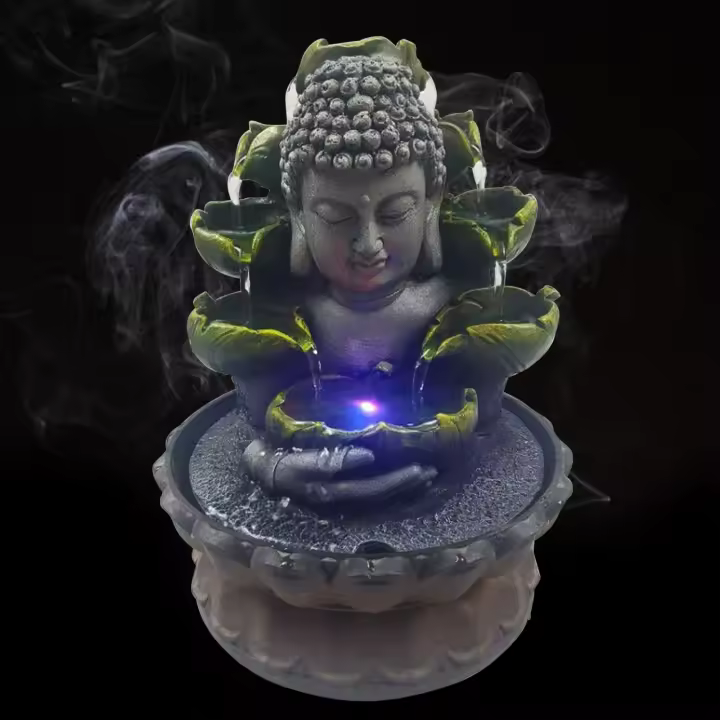 Fuente de habitación con iluminación, fuente de cascada de mesa de Buda, meditación Fengshui, decoración Interior relajante para regalo de la suerte - 1