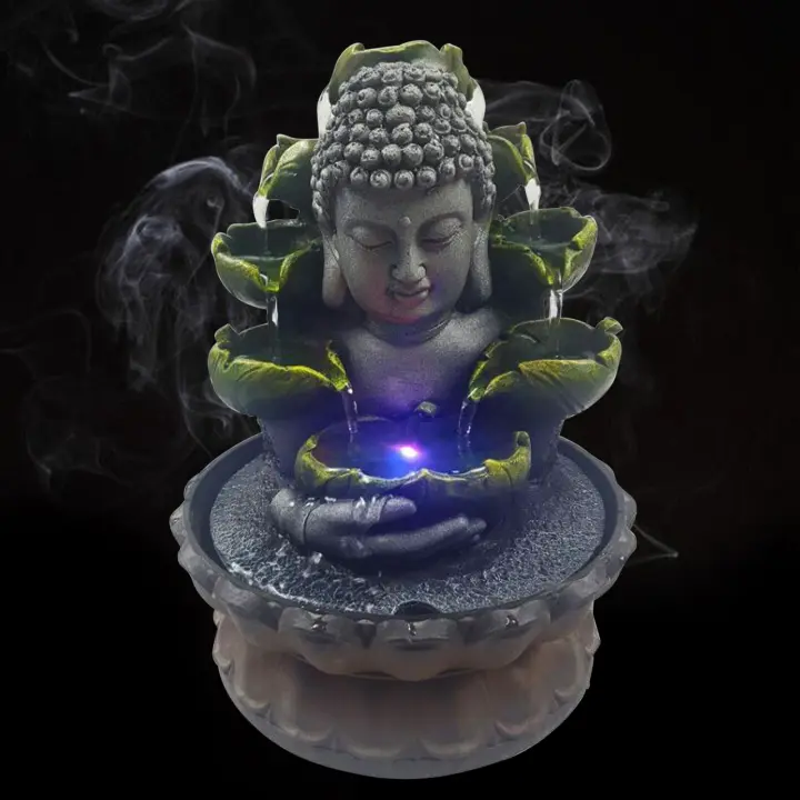 Fuente de habitación con iluminación, fuente de cascada de mesa de Buda, meditación Fengshui, decoración Interior relajante para regalo de la suerte - 1