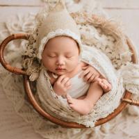 Fotos de Recién Nacido Envoltura Elástica Conjunto de Fotos para Niña Cesta de Ratán Tejida - details 0