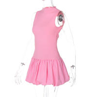 Vestido Mini Dulzura Ribbed Sin Mangas Patchwork Bollo Sólido Espalda Descubierta Cálido Club Streetwear Para Mujer - details 2
