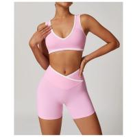 Top deportivo sin costuras con bloques de color y logotipo personalizado para mujer, top corto informal con cuello en V, chaleco clásico sin mangas - details 5