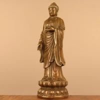 Adorno de estatua de Amitabha de bronce antiguo, estatua de pie, hogar de Buda receptor, salón budista, tienda de ofrendas, oficina, escritorio - details 1