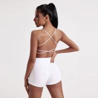 Ropa interior de yoga para gimnasio de color sólido, sujetador de fitness con correas cruzadas en la espalda, top deportivo ajustado de alta resistencia, completo con almohadilla para el pecho - details 4