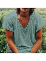 Camiseta fina de verano para hombre 2025, camisa de fondo con cuello redondo de talla europea suelta de color sólido - details 5