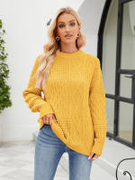 Suéter de cuello redondo de Color sólido para mujer, Jersey suelto británico, Jersey de punto rojo, Tops casuales para mujer - details 6