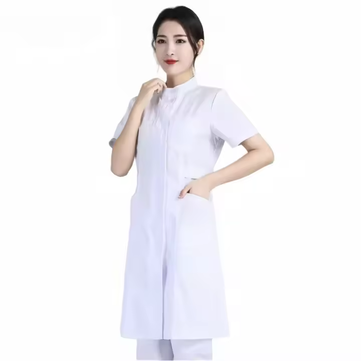 Bata de laboratorio blanca, uniforme médico femenino de manga corta/larga, uniforme de laboratorio de algodón, traje de trabajo para salón de belleza y farmacia - 1