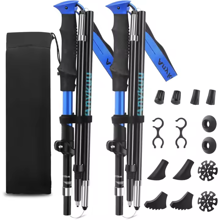 Bastones de Trekking Plegables Senderismo 2pcs Ajustables 110-130CM con Accesorios Ligeros y Plegables para Alpinismo, Trekking para Hombres y Mujeres - 1