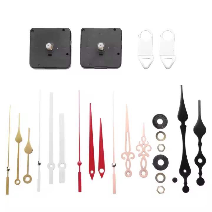 Kit de mecanismo de movimiento para reloj de pared, bricolaje, de cuarzo, sin tic-tac, con 5 piezas de repuesto diferentes, 2 uds. - 1