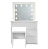 Tocador con espejo de iluminación, tocador blanco con taburete, mesita de noche, 4 cajones, mesa cosmética moderna - details 6