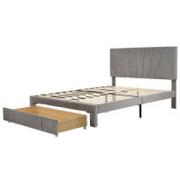 Cama de Almohada de Terciopelo Doble Tamaño 140 x 200 cm Marco de Almohada con Espalda y Cajón Grande Adecuada para Adultos y Adolescentes Gris - details 5