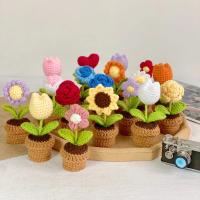 Plantas en macetas tejidas a mano, rosa, girasol, tulipán, flor de ganchillo, accesorios de Interior de coche, adornos de decoración - details 4