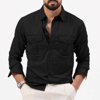 Camisa informal de manga larga para hombre, tops con múltiples bolsillos, otoño - details 4