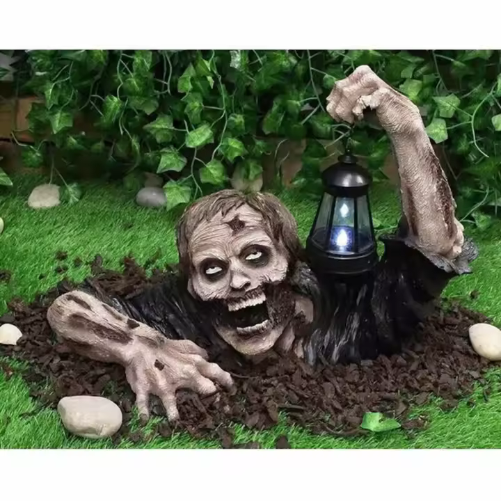Linterna de zombie de terror de Halloween, artesanía de resina de explosión, decoración de atmósfera de terror de jardín con tallado de lámpara - 1