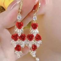 Pendientes de borla de circonita roja para mujer, elegantes pendientes con colgante de cristal rosa, joyas llamativas para fiestas y bodas - details 10