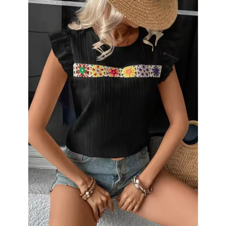 Blusa de manga corta de ganchillo para mujer 2025 Ence Bohemia Transparente Moda Primavera-Verano - 1