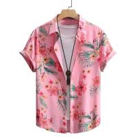 Camisa casual de manga corta con botones de albahaca rosa para hombre, playa con camisa estilo hawaiano - details 7